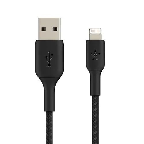 Produktbild: Belkin geflochtenes Lightning-Kabel (Boost Charge Lightning-/USB-Kabel für iPhone, iPad, AirPods) MFi-zertifiziertes iPhone-Ladekabel, geflochtenes Lightning-Kabel (15 cm, Schwarz)