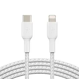 Produktbild: Belkin geflochtenes Lightning-Kabel (Boost Charge Lightning-/USB-Kabel für iPhone, iPad, AirPods) MFi-zertifiziertes iPhone-Ladekabel, geflochtenes Lightning-Kabel (1 m, Weiß)