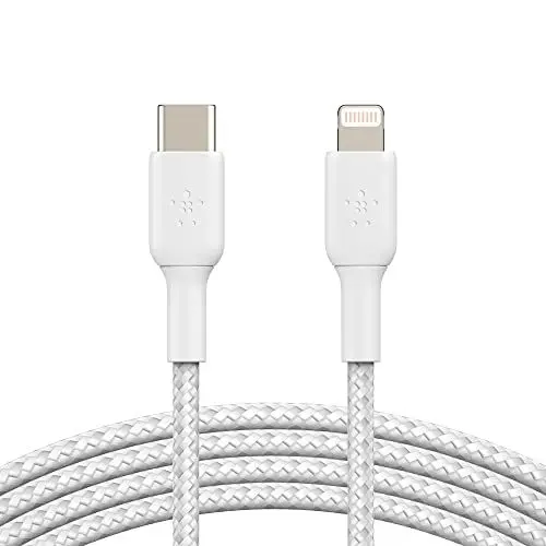 Produktbild: Belkin geflochtenes Lightning-Kabel (Boost Charge Lightning-/USB-Kabel für iPhone, iPad, AirPods) MFi-zertifiziertes iPhone-Ladekabel, geflochtenes Lightning-Kabel (1 m, Weiß)