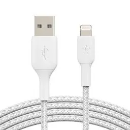 Produktbild: Belkin geflochtenes USB-C-/Lightning-Kabel (iPhone-Kabel zum Schnellladen für das iPhone 14 oder ältere Modelle) Boost Charge MFi-zertifiziertes iPhone USB-C-Kabel (1 m, Weiß)