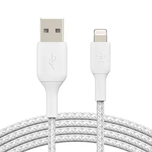 Produktbild: Belkin geflochtenes USB-C-/Lightning-Kabel (iPhone-Kabel zum Schnellladen für das iPhone 14 oder ältere Modelle) Boost Charge MFi-zertifiziertes iPhone USB-C-Kabel (1 m, Weiß)