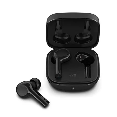 Produktbild: Belkin kabelloser Bluetooth-Kopfhörer mit kabellosem Ladecase, SOUNDFORM Freedom True Wireless, Schweiß- und Spritzwasserschutz der Schutzart IPX5, tiefer Bass, für iPhones, Android-Geräte – Schwarz