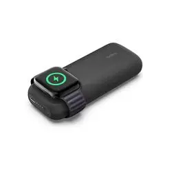 Produktbild: Belkin schnelles kabelloses Ladegerät Apple Watch Powerbank 10K mit 30-cm-USB-C/USB-C-Kabel, 33% schnelleres Laden der Apple Watch Ultra 8/7 und des iPhone 14/13, 20 W USB-C Power Delivery – Schwarz