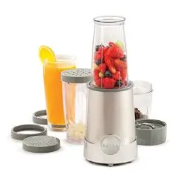 Produktbild: BELLA Raketenmixer in persönlicher Größe, perfekt für Smoothies, Shakes und gesunde Getränke, leicht zu mahlen, Basis mit 285-W-Motor, 12-teiliges Mixer-Set, Edelstahl