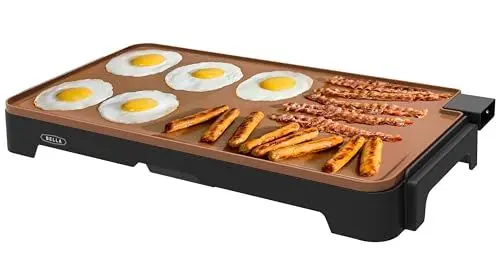 Produktbild: BELLA XL Keramik-Titan-Elektrogrillplatte, bereitet 15 Eier auf einmal zu, Healthy-Eco-Antihaftbeschichtung, mühelos zu reinigen, große versenkbare Kochfläche, 30,5 x 56 cm, Kupfer/Schwarz