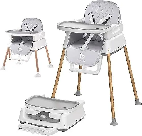 Produktbild: Bellababy 3in1 Hochstuhl Baby ab Geburt Kinderhochstuhl Klappbar , Babystuhl, Babyhochsitz, Einfach zu Reinigen,Convertible Ultra Compact , Leichter Tragbarer (Dunkelgrau)