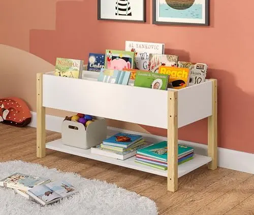 Produktbild: Bellabino Kinderregal Teme, Bücherregal für Kinder mit Ablagefächern, Regal mit 4 Fächern für Bücher, Spielzeugregal, Bücherständer weiß/Natur