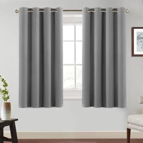 Produktbild: BellaHills Blickdichte Vorhänge mit Ösen Gardinen 2er Set H145 x B140 cm, Verdunkelungsvorhang Thermovorhang Hitzeschutz, Ösenvorhang für Schlafzimmer Wohnzimmer, Dunkelgrau