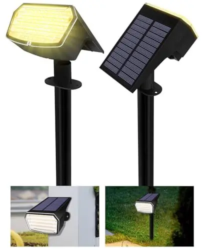 Produktbild: BELLALICHT Solarlampen für Außen 65 LED (2er-Pack Warmweiß 3000K) Solarstrahler Wasserdicht Solar LED Strahler Gartenleuchten Solarleuchten für Garten Weg Hof Garage