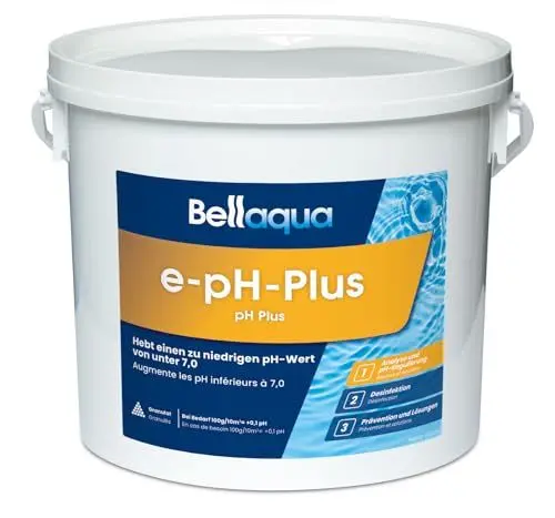 Produktbild: Bellaqua e-pH-Plus 5 kg - pH Heber - schnell & effektiv pH Wert anheben, optimale pH Regulierung - einfache Dosierung - Granulat Pool pH Regulierung - Wasserpflege, Poolchemie, Poolpflege