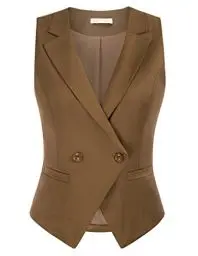 Produktbild: Belle Poque Anzugweste Damen Weste Vintage Elegant Ärmellos Reverskragen Hintere Taille mit Gürtel verstellbar Office Festlich Casual Braun XXL
