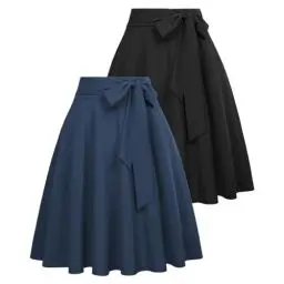 Produktbild: Belle Poque Damen A-Linie Rock Hoher Taille Rockabilly Midi Rock mit Taschen und Gürtel