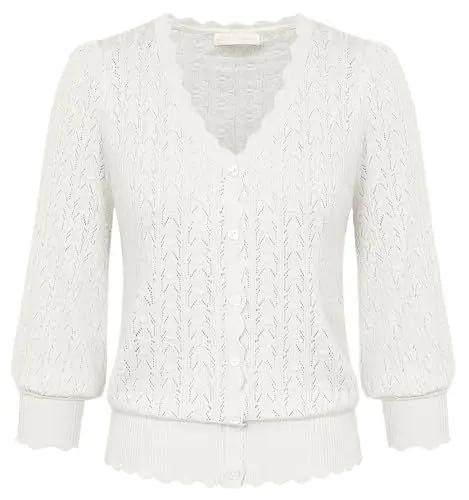 Produktbild: Belle Poque Damen Bolero Festlich 3/4 Arm V-Ausschnitt Strickjacke Kurz Cardigan Elegant Elfenbein XL