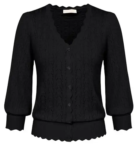 Produktbild: Belle Poque Damen Bolero Festlich 3/4 Arm V-Ausschnitt Strickjacke Kurz Cardigan Elegant Schwarz XL
