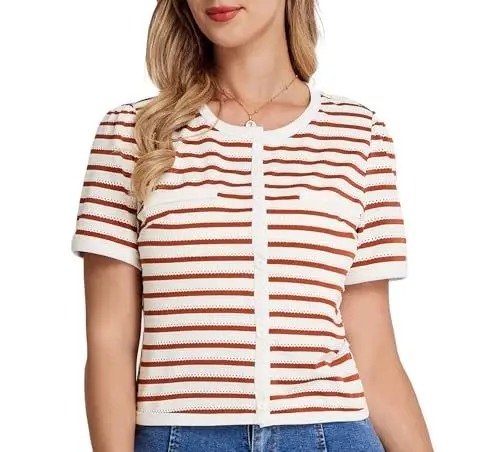 Produktbild: Belle Poque Damen Casual Cardigan Frühling komfortabel Kurzarm Strickjacke Aprikose und Rot S