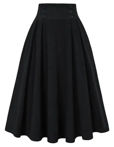 Produktbild: Belle Poque Damen Cordrock mit Taschen Vielseitiger A-Linien Midirock Schwarz BP0859-01 M