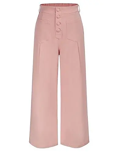 Produktbild: Belle Poque Damen High Waist Hosen Wide Leg Hosen Elegante Hosen 50s Hosen Rosa XXL BP0779A23-03