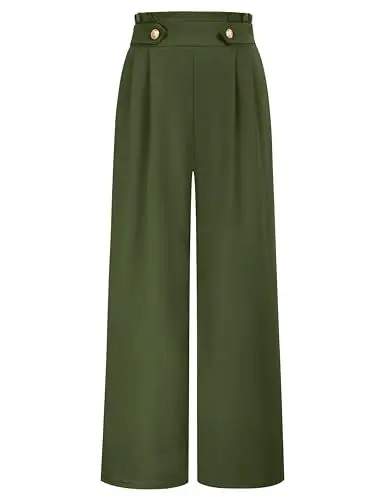 Produktbild: Belle Poque Damen Hose Baggy Weite Hose Palazzo Hose Elegant Cargohose mit Taschen Arbeitshose Freizeit Business Armeegrün XXL