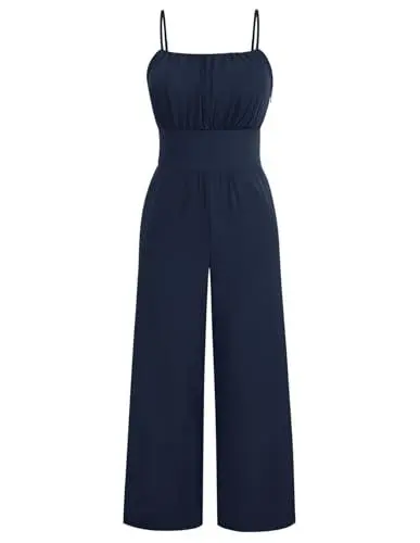 Produktbild: Belle Poque Damen Jumpsuit Elegant Hosenanzug Festlich Overall Damen Hosenanzug Ärmellos Party Urlaub Dunkelblau L
