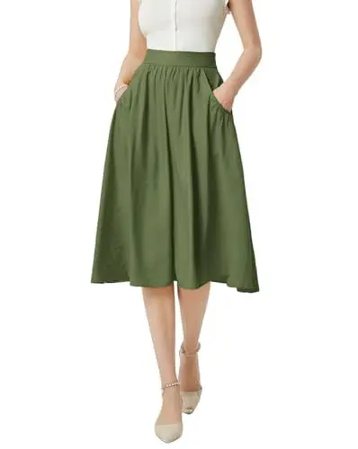 Produktbild: Belle Poque Rock Damen Party Rock für Frauen Hohe Taille Slim Fit Flowy Rock mit Taschen Midi-Rock Grün BP0926S24-04 XL