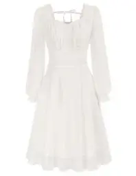Produktbild: Belle Poque Damen Vintage Sommerkleid Schweizer Punkten Leichtes Langarm A-Linie Midikleid Weiß XL