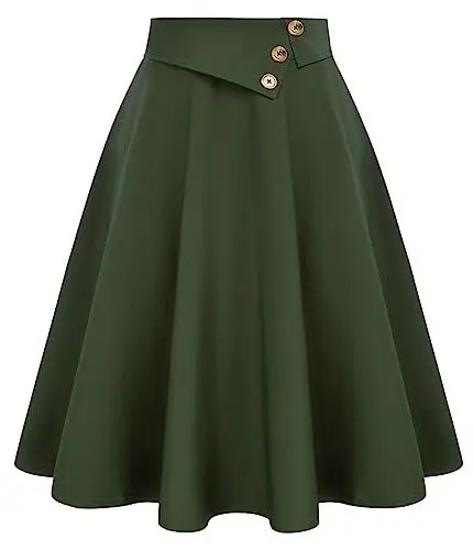 Produktbild: Belle Poque Faltenrock für Frauen Hohe Taille A-Linie Midi-Rock mit Taschen für ausgehende Armeegrün BP0758-02 XL