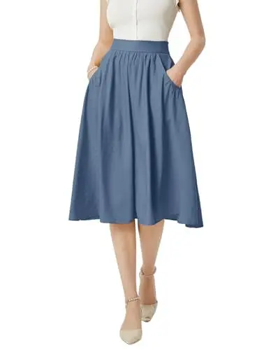 Produktbild: Belle Poque Plus Size Faltenrock für Frauen Sommer Leightweight Vielseitig Hohe Taille A-Linie Rock Denim Blau BP0926-05 XXL