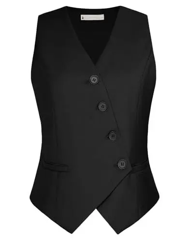 Produktbild: Belle Poque Schwarze Weste Damen Vielseitige Ärmellose V-Ausschnitt Tuxedo Anzug Weste mit Taschen Schwarz 2XL