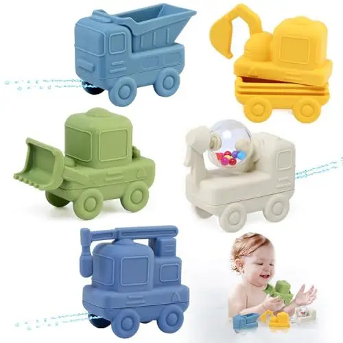 Produktbild: BelleStyle Badewannenspielzeug Kinder 1 2 3 4 Jahre, Badespielzeug Baby Schimmelfrei, Silikon Spritzende Auto Wasserspielzeug Schwimmende Badewanne Pool Bad Spielzeug für Kleinkinder Jungen Mädchen