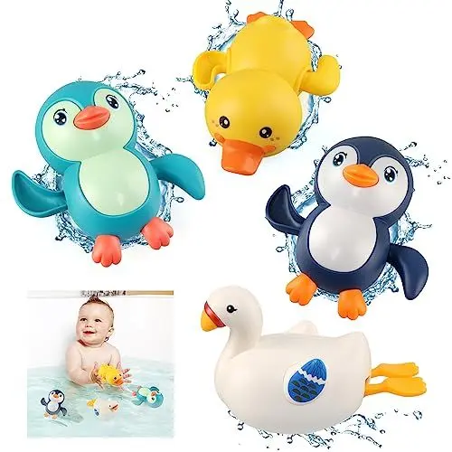 Produktbild: Belletyle Baby Badespielzeug Wasserspielzeug, Schwimmende Baden Spielzeug Pool Badewannenspielzeug Uhrwerk Badewanne Spielzeug für Baby Kinder Kleinkinder 1 2 3 4 Jahr - Pinguin, Schwan, Ente