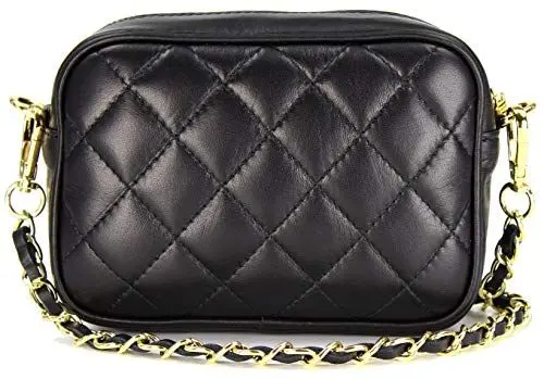 Produktbild: Belli italienische Echt Nappa Leder Abendtasche Damentasche kleine Umhängetasche zum Ausgehen gesteppt in schwarz nero - 18x13x7 cm (B x H x T)