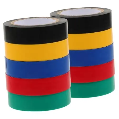 Produktbild: BELLIFFY 10 Rollen Farbiges Isolierband Multifunktionales Klebeband Für Innen Und Außen 10 Meter Hohe Klebkraft Für Elektrische Arbeiten Und Kabelorganisation