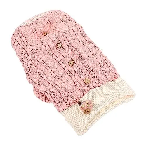 Produktbild: BELLIFFY Winterteil Für Haustiere Rollkragenpullover Hundekleidung Kleidung Für Kleine Hunde Und Welpen Bequemer Und Warmer Strickpullover Mit Knöpfen