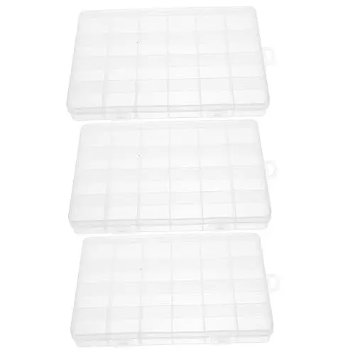 Produktbild: BELLIFFY 3 Teiliger Tragbarer Angelgeräte Organizer Mit 24 Fächern Transparente Angelbox Mit Einziehbaren Griffen Flache Deckel Aufbewahrungskiste