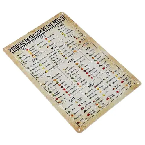 Produktbild: BELLIFFY Poster Obst Und Gemüse Metallplakat Mit Gemüsediagrammen Saisonales Obst Und Gemüse Schild Für Wanddekoration Küche Und Heimgebrauch