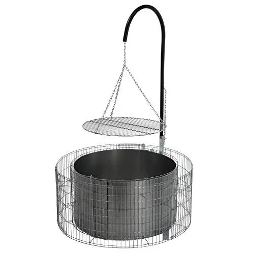 Produktbild: bellissa – Gabionen-Feuerstelle mit Grillgalgen & schwenkbarem Grillrost - Höhenverstellbarer Schwenkgrill für perfekte Hitze - DIY-Steckset, wetterfest & hitzebeständig ideal für Garten - 92x40cm