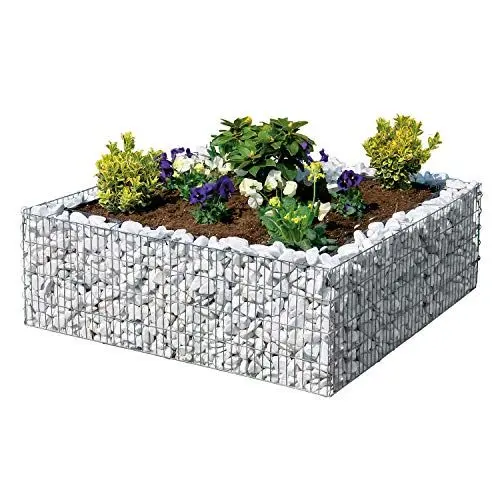 Produktbild: bellissa Gabionen-Hochbeet Premium 4-Eck - 95595 - Steinkorb-Pflanzkübel quadratisch - Bausatz inkl. Trennfolie - 120 x 120 x 40 cm Outdoor