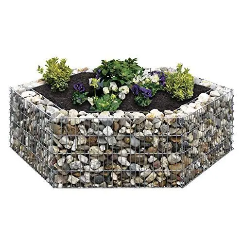 Produktbild: bellissa Gabionen-Hochbeet Premium 6-Eck - 95681 - Steinkorb-Pflanzkübel rechteckig - Bausatz inkl. Trennfolie - 135 x 120 x 40 cm Outdoor