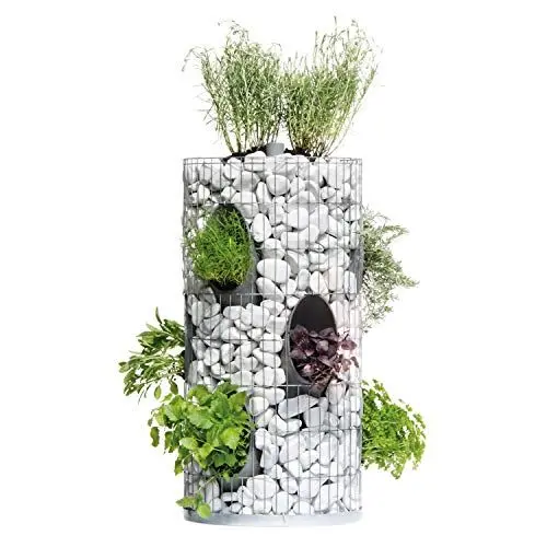 Produktbild: bellissa Gabionen-Kräuterturm - 95620 - Steinkorb-Blumenturm für 10 Pflanzen mit integriertem Gießrohr und Trennfolie - Durchmesser 40 cm, Höhe 80 cm