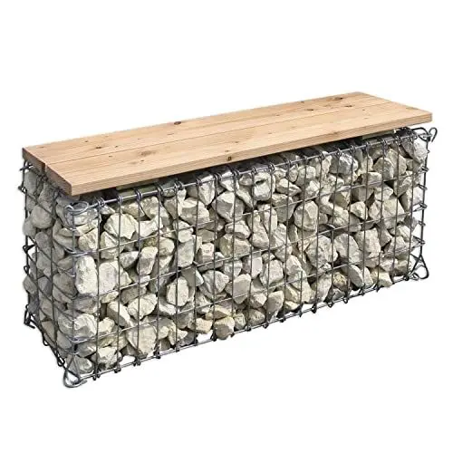 Produktbild: bellissa Gartenbank GABIONE - 97150 - Schmale Gabionenbank ohne Lehne - Garten-Bank, Sitzfläche aus Douglasien-Holz - 100 x 30 x 46 cm