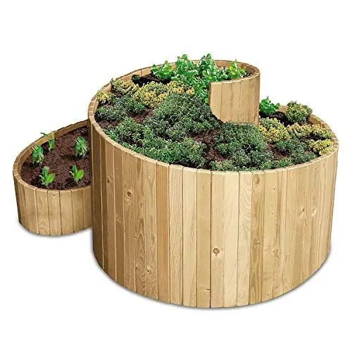 Produktbild: bellissa Kräuterspirale Holz - 95480 - Kräuterschnecke aus Nadelholz - Vormontierter Bausatz inkl. Trennfolie - 120 x 120 x 20/80 cm