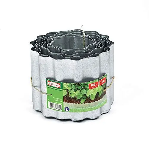 Produktbild: bellissa – Rasenkanten-Band aus Metall Welle silbern verzinkt 5m × 14cm – Flexible Beeteinfassung ohne Bördelung für saubere Rasen- & Beetabgrenzung - Beetumrandung Rolle mit gewelltem Design