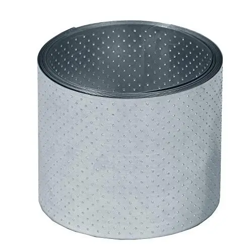 Produktbild: bellissa – Rasenkanten-Band aus Metall Noppenstruktur silbern verzinkt 5m × 14 cm – Flexible Beeteinfassung ohne Bördelung für saubere Rasen- & Beetabgrenzung - Beetumrandung Rolle mit Noppendesign