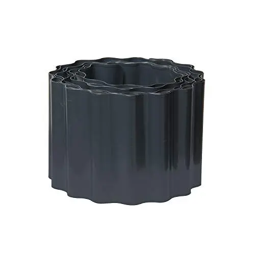Produktbild: bellissa – Rasenkanten-Band aus Metall Welle anthrazit verzinkt 5m × 14cm – Flexible Beeteinfassung ohne Bördelung für saubere Rasen- & Beetabgrenzung - Beetumrandung Rolle mit gewelltem Design