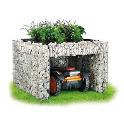 Produktbild: bellissa - Zink-Aluminium, Gabionen Mähroboter-Garage - 97296 - Bepflanzbare Rasenmäher-Garage mit Pflanzschale, Silber - 75x75x53 cm