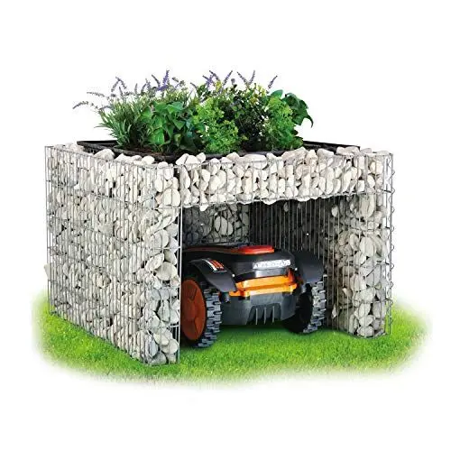 Produktbild: bellissa - Zink-Aluminium, Gabionen Mähroboter-Garage - 97296 - Bepflanzbare Rasenmäher-Garage mit Pflanzschale, Silber - 75x75x53 cm