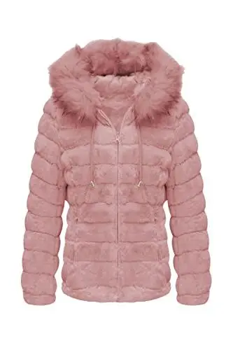 Produktbild: BELLIVERA Damen Doppelseitige Kunstpelzjacke mit Pelzkragen, Der Puffermantel auf beiden Seiten getragen 19225 Rosa L