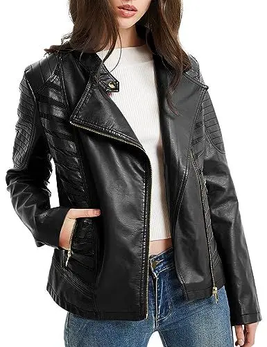 Produktbild: BELLIVERA Damen Kunstleder Jacke Kurzer Frühling Herbst Motorrad Bikerjacke PU Mantel SS817 Schwarz M