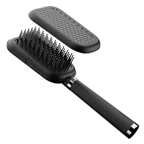 Produktbild: Bellody® Haarbürste - patentierte Reinigungsfunktion - Reinigung in Sekunden, hygienisches Kämmen und Massage für die Kopfhaut (schöne Bürste in schwarz matter Farbe)