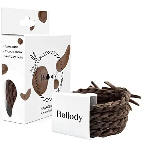 Produktbild: Bellody® Original Haargummis - Stylisch geflochtener Haargummi mit starkem Halt (4er Set - Mocha Brown) - Damen Haarschmuck in Hell Braun